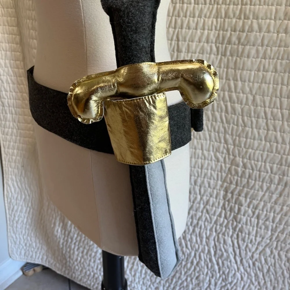 NEW Oh Baby! Crown Sword Belt Kid Toddler Felt Faux Fur Gold Grey Cream Costume